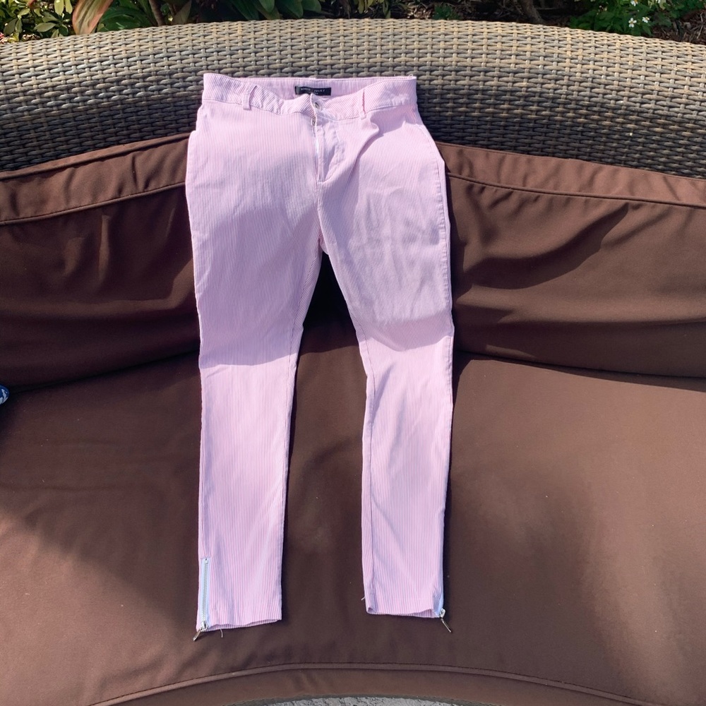 White and a Pink Striped Skinny Pants